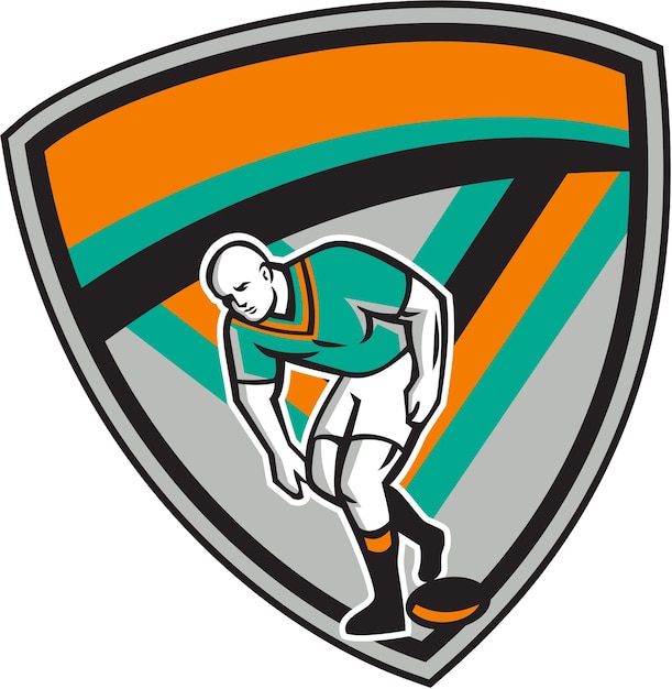 Rugby League Player Playing Ball Shield Retro
