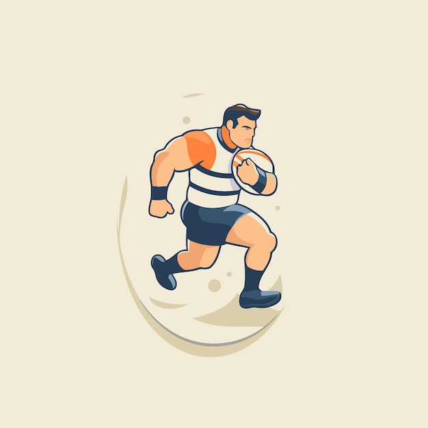 Rugby player in action Vector illustration in cartoon style