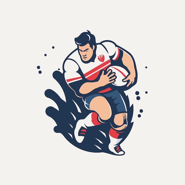 Vettore giocatore di rugby in azione illustrazione vettoriale in stile cartone animato