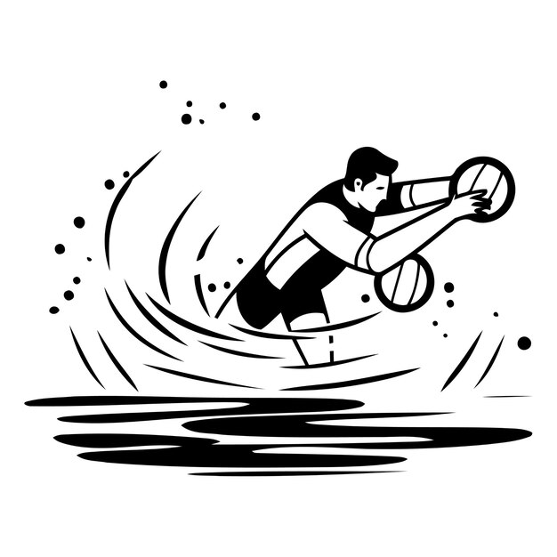 Vector rugby player in action on the water vector illustration