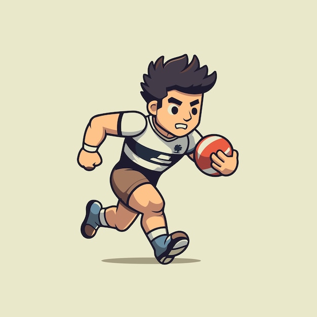 Rugby player running with ball cartoon vector illustration graphic design