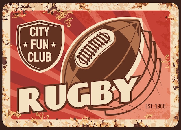 Rugby rusty metal plate vector vintage card