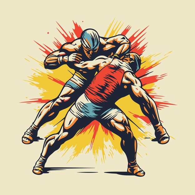 Rugby spelers actie cartoon sport grafische vector T-shirt print design