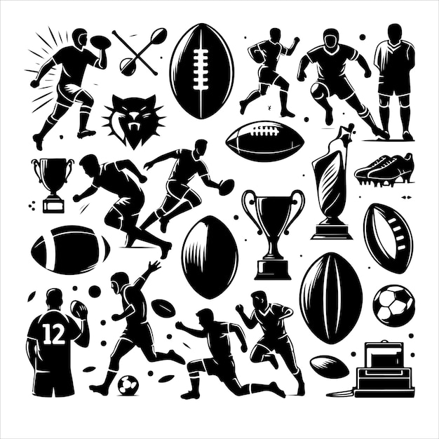 rugby sport elements set silhouette vector