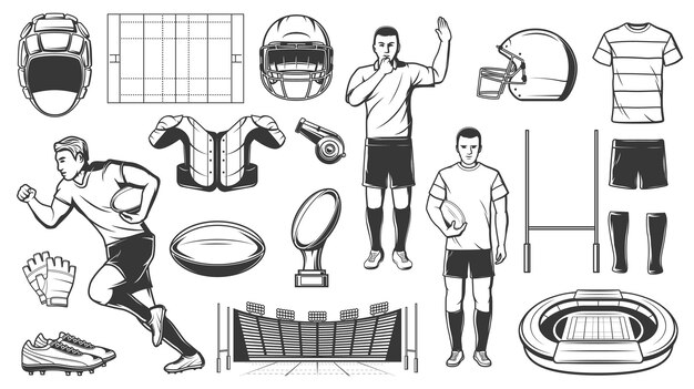 Vector rugby sport football american game players items