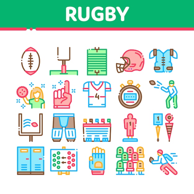 Rugby sport game tool collection icons set
