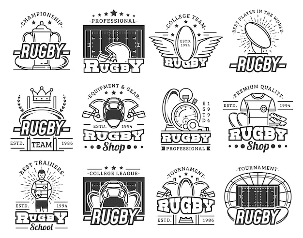 Rugby sport shop signs team sport club icons