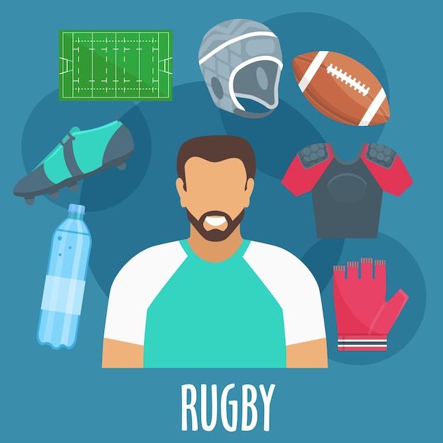 Vector rugby sportuitrusting en outfit-elementen