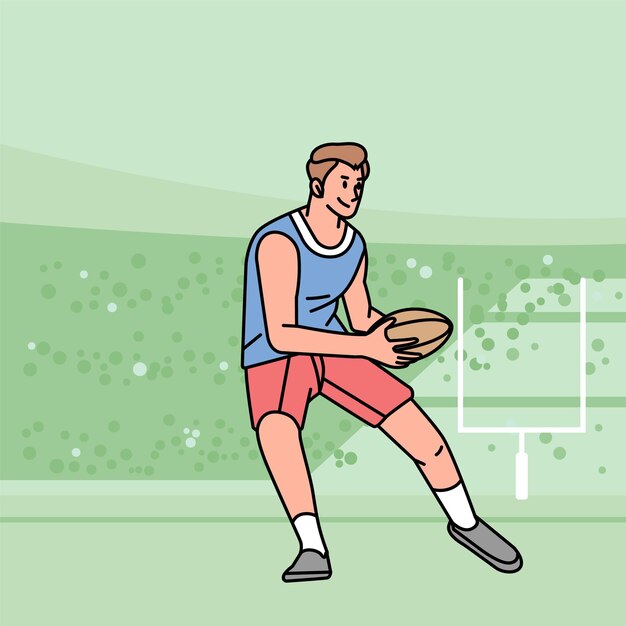 Rugby voetbal personage spelers actie Atleet veldlijn stijl illustratie