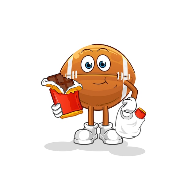 Rugbybal eet chocolade mascotte cartoon vector