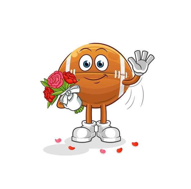 Rugbybal met boeket mascotte cartoon vector