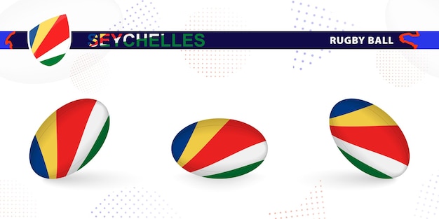 Rugbybal met de vlag van de seychellen in verschillende hoeken op abstracte achtergrond