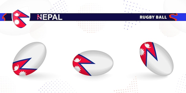 Rugbybal met de vlag van Nepal in verschillende hoeken op abstracte achtergrond