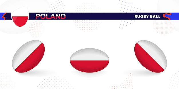 Rugbybal met de vlag van Polen in verschillende hoeken op abstracte achtergrond