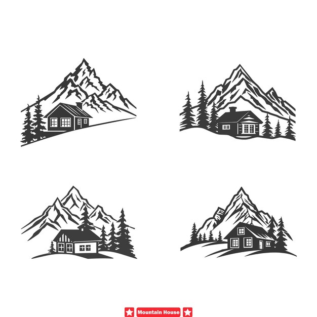 rugged mountain homestead vintage house silhouette collection