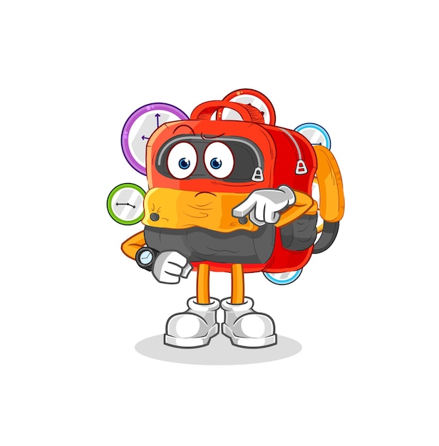 Rugzak met polshorloge cartoon cartoon mascotte vector