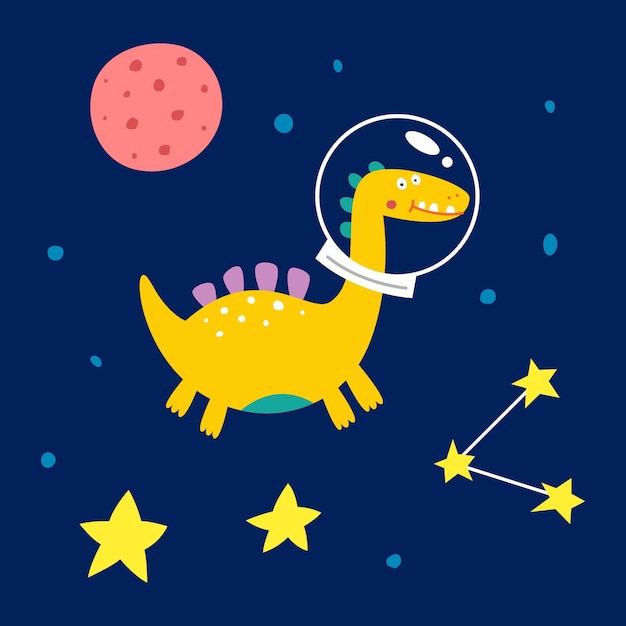 Vector ruimte dinosaurus, vectorillustratie voor kindermode.