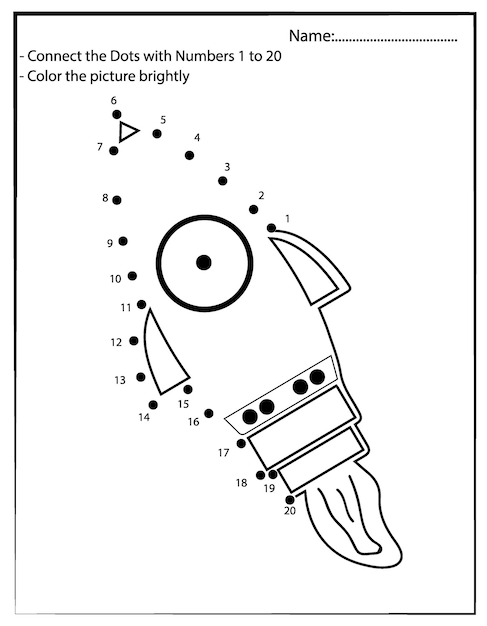 ruimte dottodot en kleuractiviteit Astronomy connect the dots-spel voor kinderen