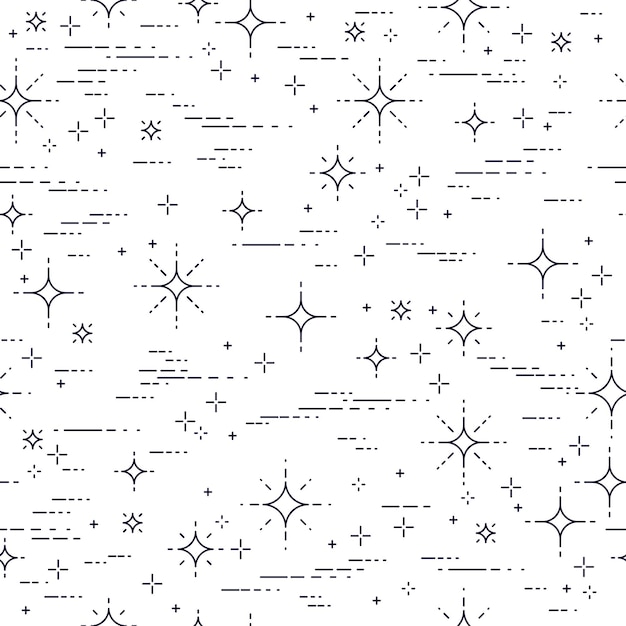 Ruimte naadloze achtergrond met sterren, onontdekte melkweg kosmische fantastische en interessante textielstof voor kinderen, eindeloos tegelpatroon, vectorillustratie.