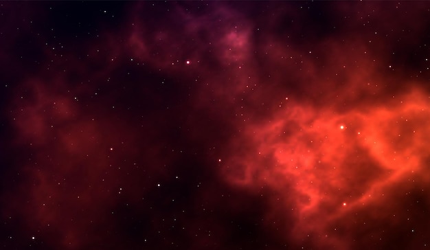 Ruimteachtergrond Fantastisch buitenaanzicht met realistische heldere sterren en cluster van gaswolken. Universum met nevels, sterrenstelsels en sterrenhopen. Oneindige kosmische open ruimtes. Vector illustratie