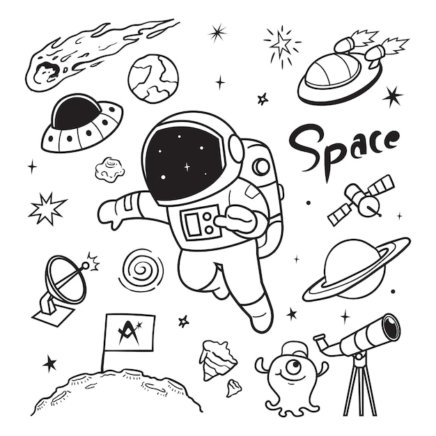 ruimtekrabbels en astronauten lopen in de ruimte