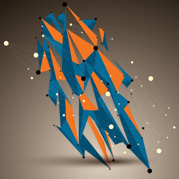 Ruimtelijk vector helder digitaal object, 3D-technologie figuur met geometrische elementen en draadframe.