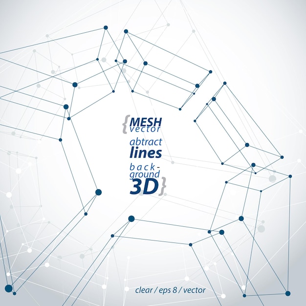 Ruimtelijke duidelijke eps 8 engineering vectorillustratie, set van 3d mesh symbool, wireframe parallellogrammen met aaneengesloten lijnen en punten.