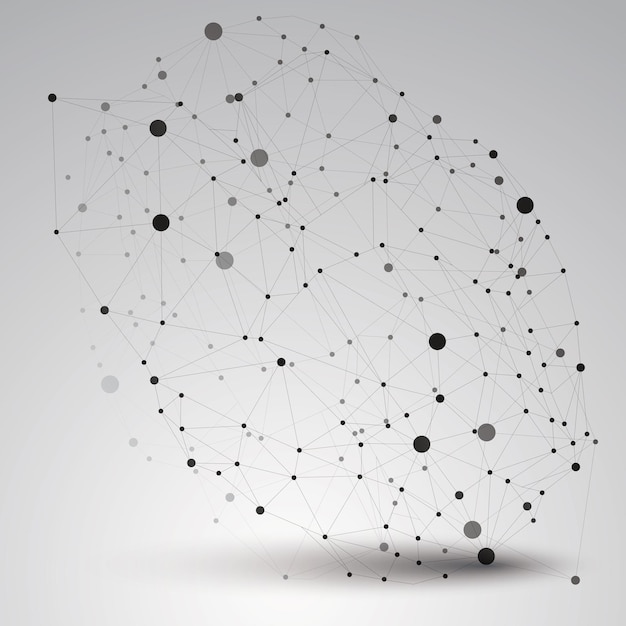 Ruimtelijke vector monochroom digitaal object, 3D-technologie figuur met geometrische elementen en zwart draadframe.