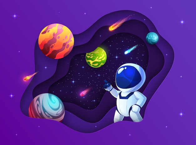 Ruimtepapier gesneden banner astronaut galaxy planeten