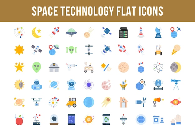 Ruimtetechnologie platte veelkleurige pictogrammen