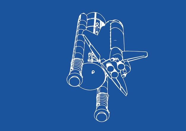 Ruimtevaartuig dat op een blauwe achtergrond vectorx9 trekt