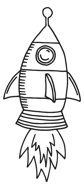 Ruimtevaartuig doodle Hand getekende raketlancering schets