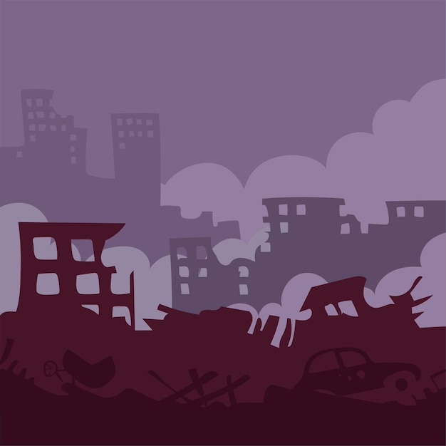Ruïnes van een verwoeste stad De verschrikkelijke gevolgen van oorlogsaardbeving Vectorillustratie