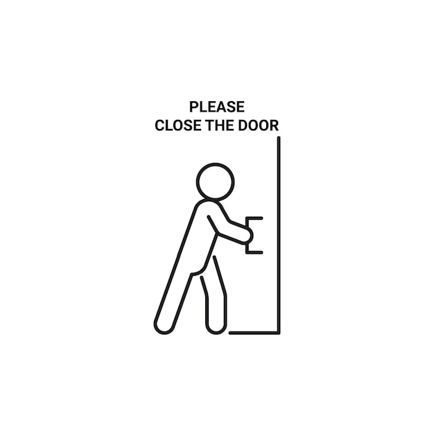 Segno della regola per favore chiudi la porta. richiesta, avviso. porta chiusa di persona. illustrazione di arte di linea vettoriale