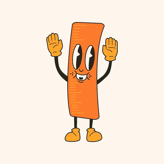 Vector ruler as school item 30s cartoon mascot character 40s 50s 60s old animation style cartoon