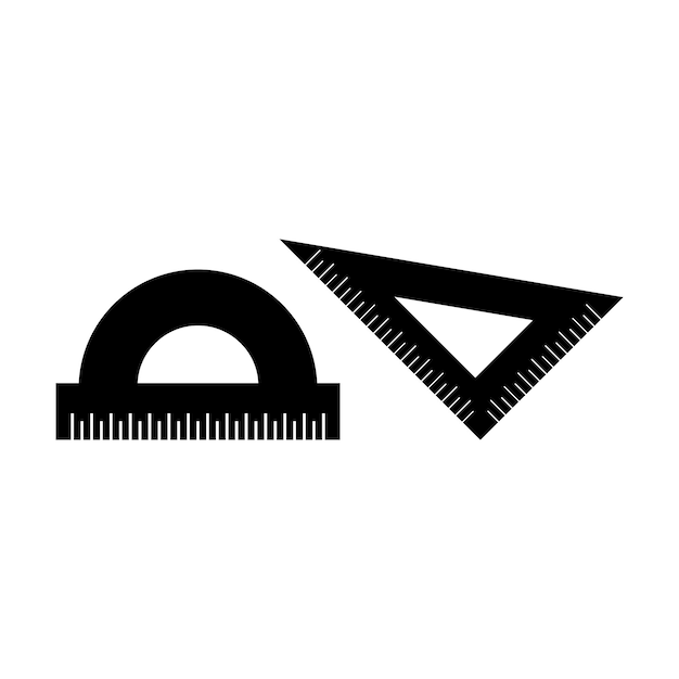 Икона линейки Черно-белая векторная иллюстрация Плоский стиль Силуэт дуги и треугольной линейки