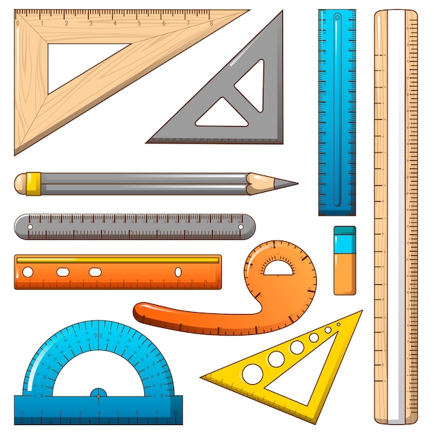 Ruler measure pencil icons set