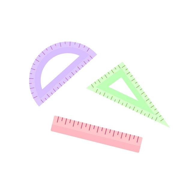 Ruler protractor set vierkante kleur platte vector geïsoleerd op witte achtergrond Terug naar school Kantoor