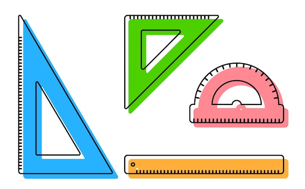 Вектор Значки треугольника линейки транспортира школьные измерительные инструменты школьное обучение рисованию геометрии вектор