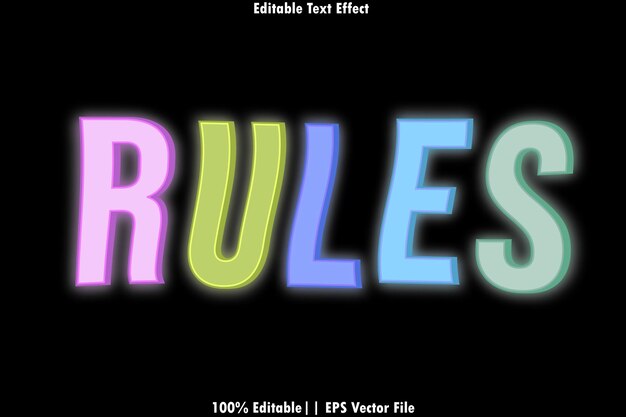 Vector rules editable text effect neon style