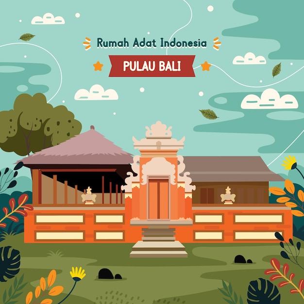 Vector rumah adat indonesia bali