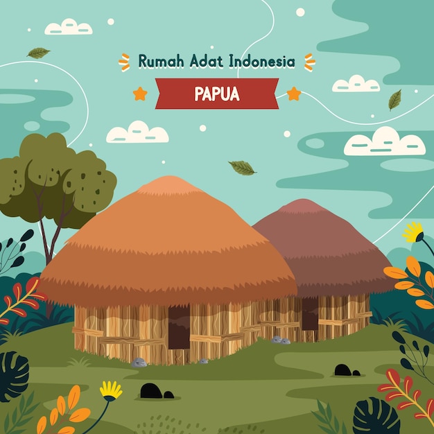 Vector rumah adat indonesia papua