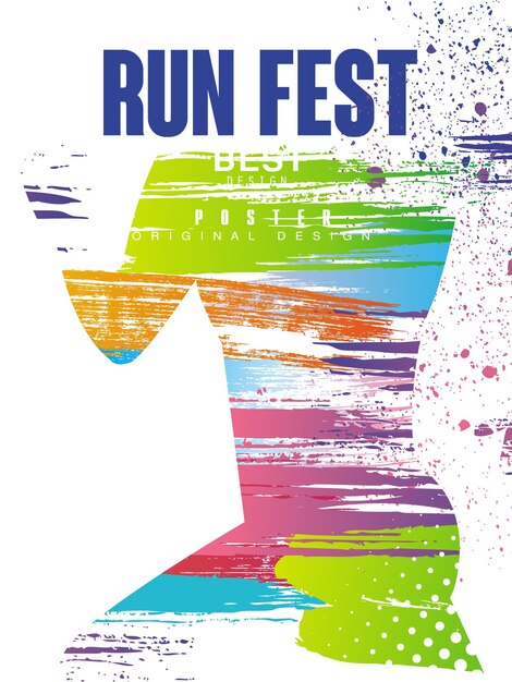 Vettore run fest poster originale gesign modello di poster colorato per l'evento sportivo campionato di maratona può