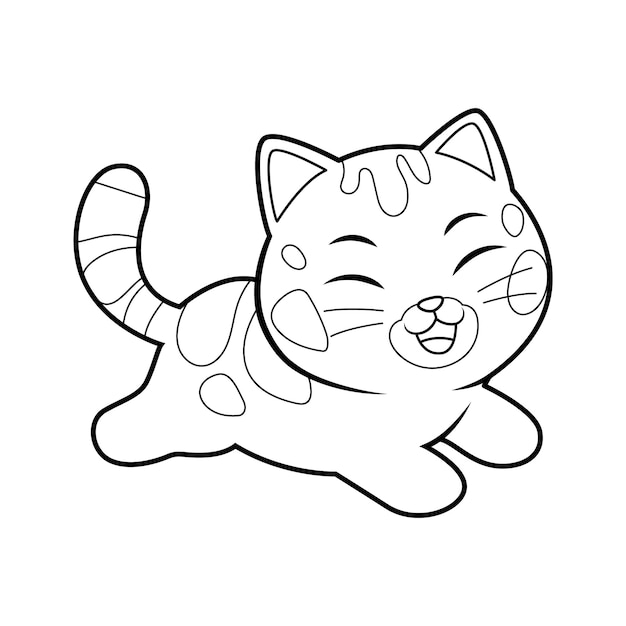 Vector run kawaii bengal cat cartoon animal illustration bw