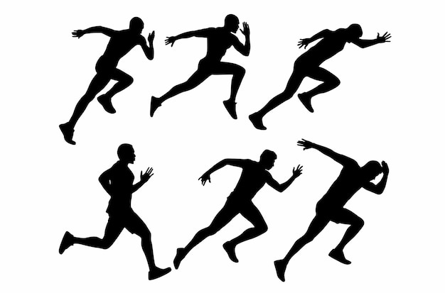 Run Running men and women vector set of isolated silhouettes