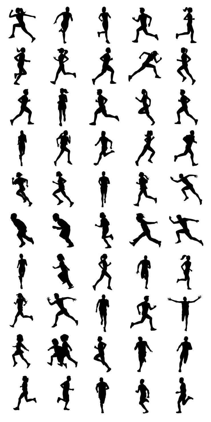 Vector run running menwomen and kids vector set of isolated silhouettes