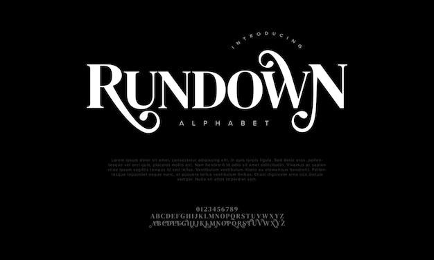 Rundown premium luxury elegant alphabet letters and numbers Elegant wedding typography classic serif