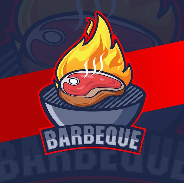 Vector rundvlees barbecue steak logo ontwerpen met vuur voor bbq grill logo restaurant