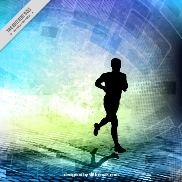 Vector runner silhouette on a abstract shapes background