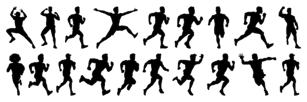 Runner silhouetten instellen groot pak vector silhouet ontwerp geïsoleerde witte achtergrond